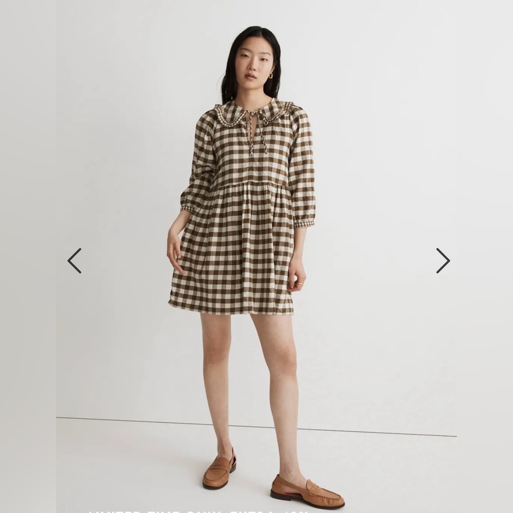 Madewell Gingham Collared Puff Sleeve Mini Dress